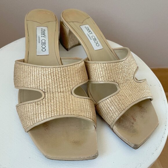 Jimmy Choo Ellison Slide Sandal Nordstrom Exclusive in Raffia Desert size 40 - Picture 2 of 6